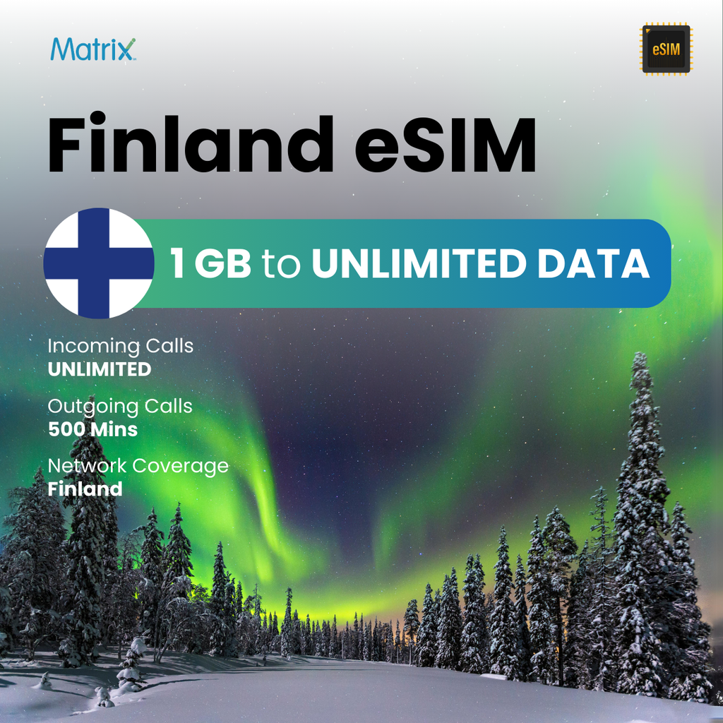 Finland eSIM with 1GB to unlimited data, affordable prepaid travel SIM, instant activation, compatible with Android and iPhones