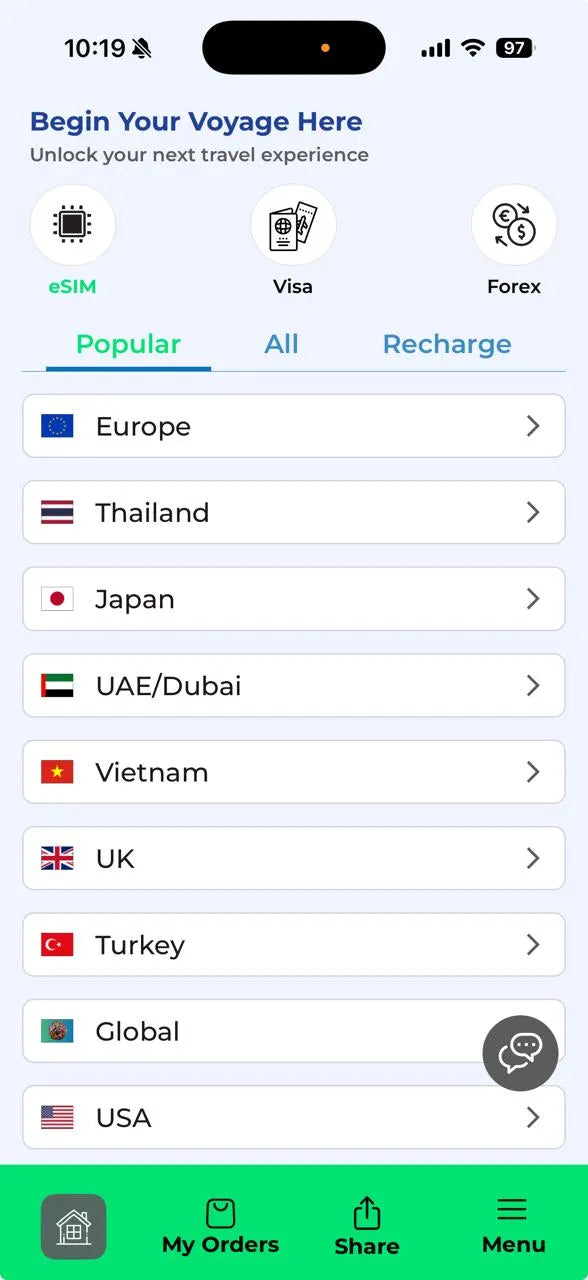 Manage your international travel connectivity from your phone