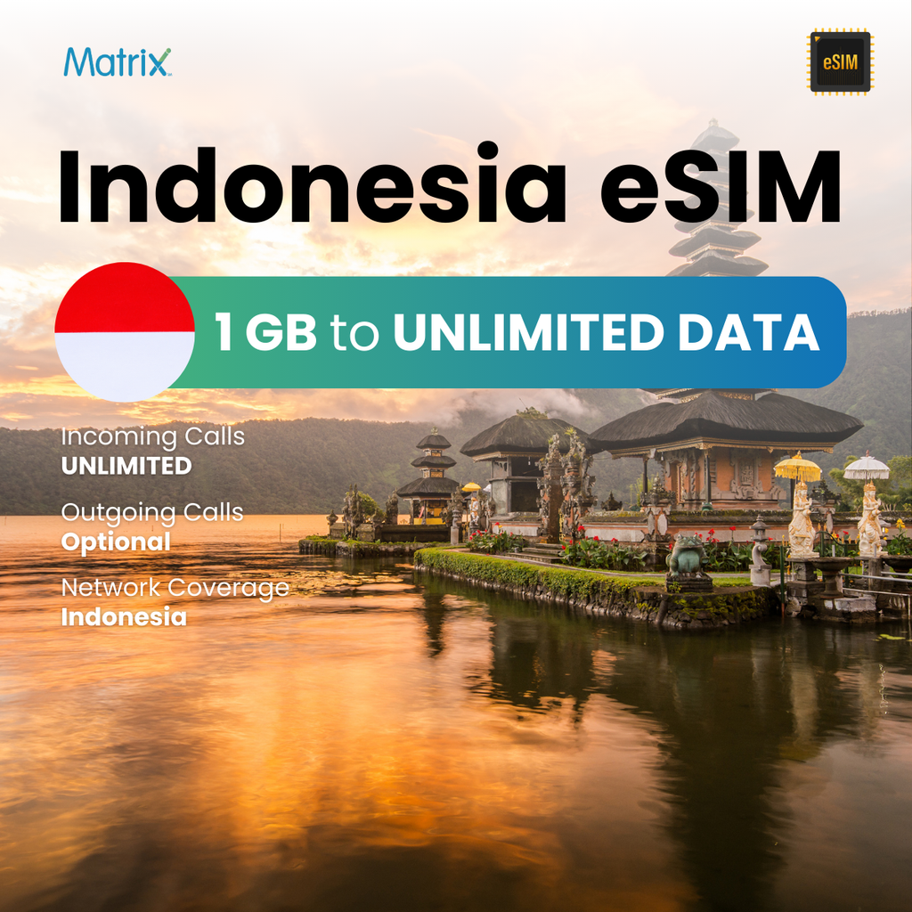 Indonesia eSIM with 1GB to unlimited data, affordable prepaid travel SIM, instant activation, compatible with Android and iPhones