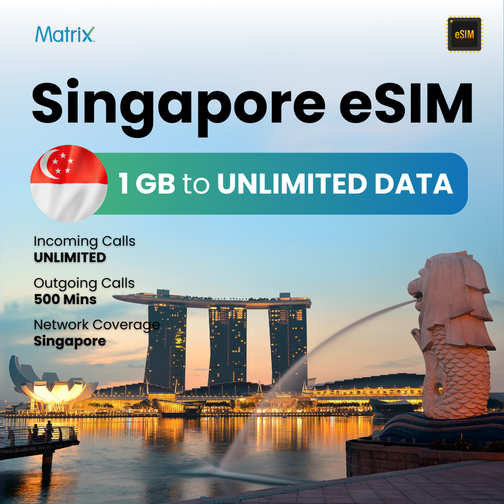 Singapore eSIM with 1GB unlimited data, affordable prepaid travel SIM, instant activation, compatible with Android & iPhones