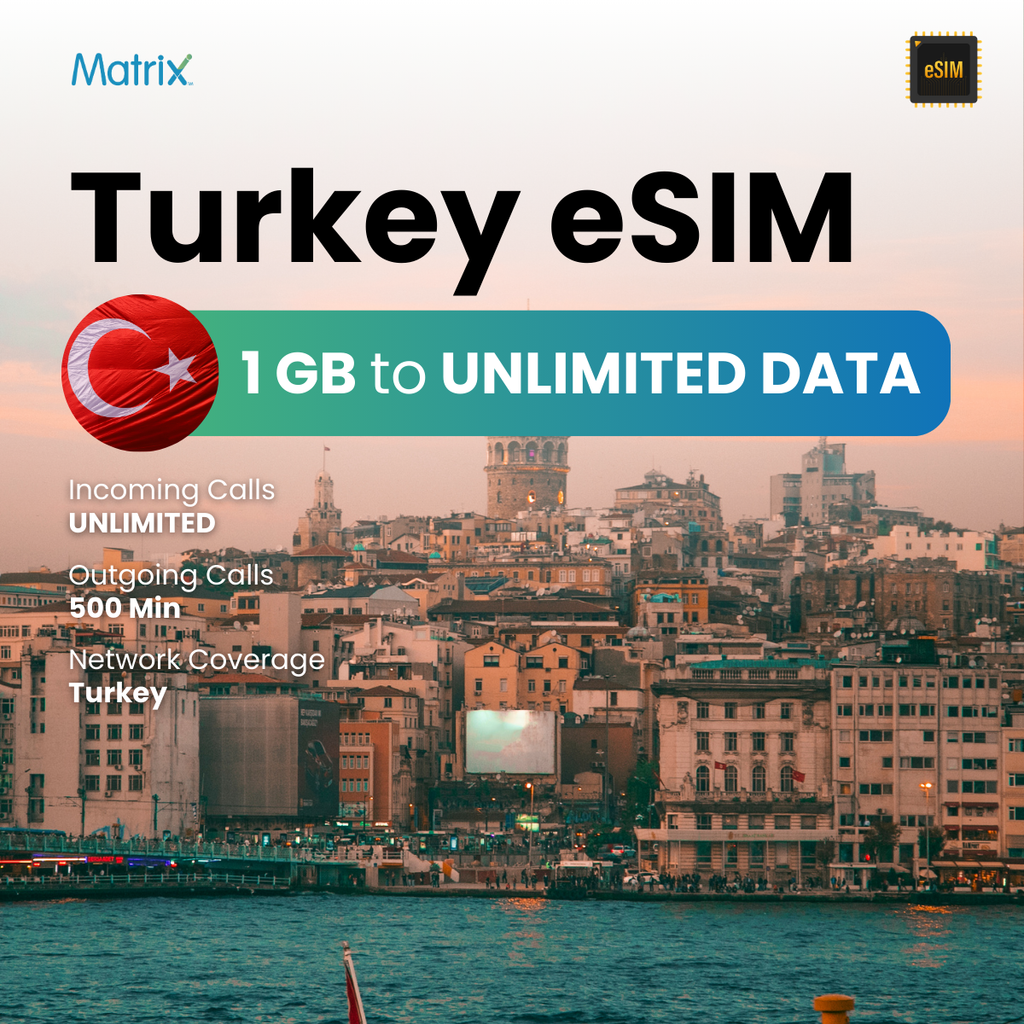 Turkey eSIM with 1GB to unlimited data, affordable prepaid SIM, instant activation, compatible with Android & iPhones